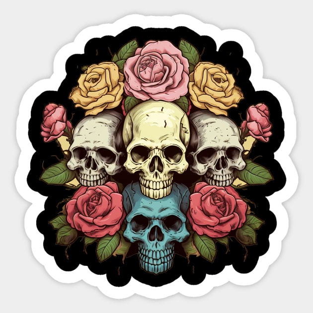 Colorful Sugar Skulls with Roses Sticker by TOKEBI
